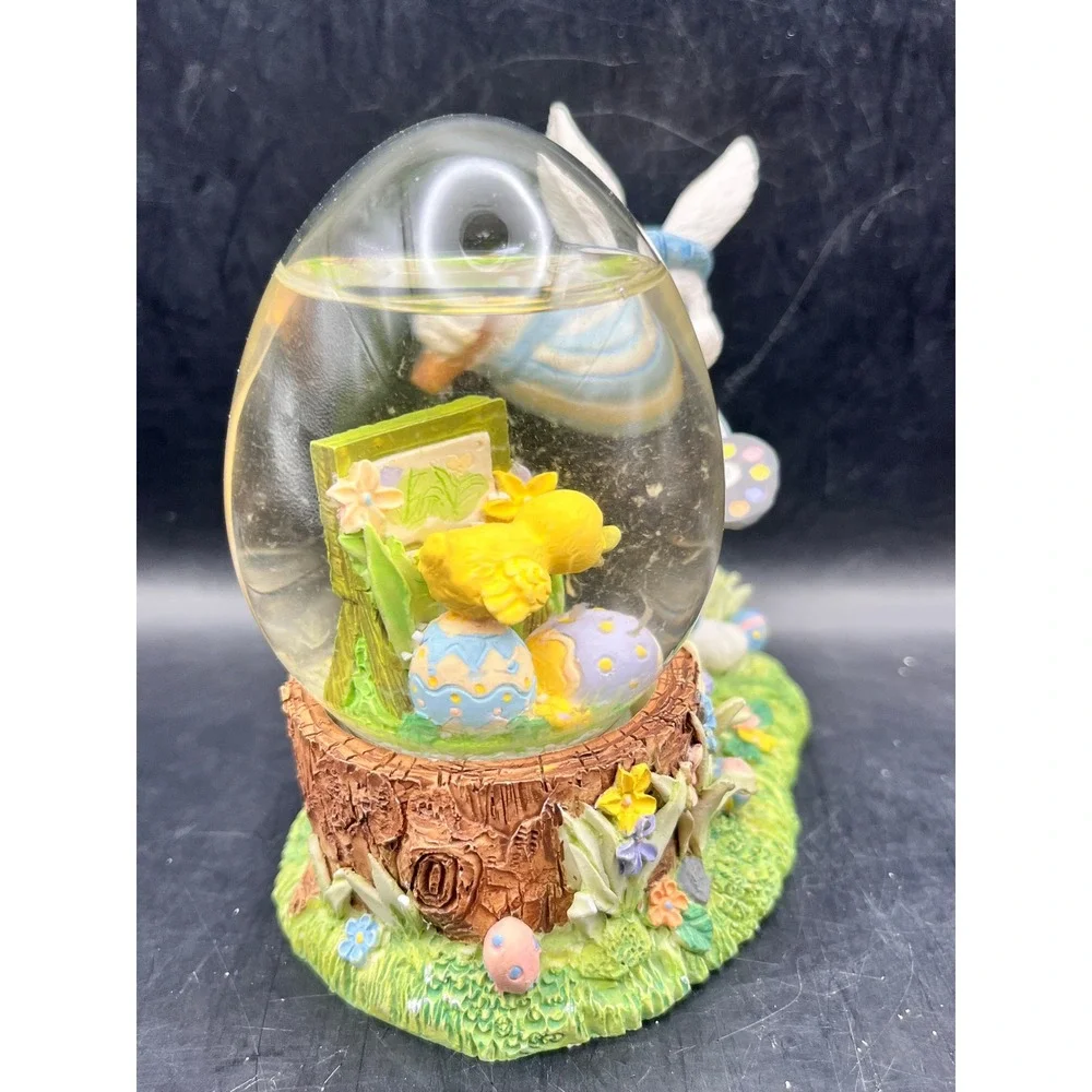 Easter Bunny Painter Water Globe and Lying Rabbit‎ Figurine Set Pastel Decor